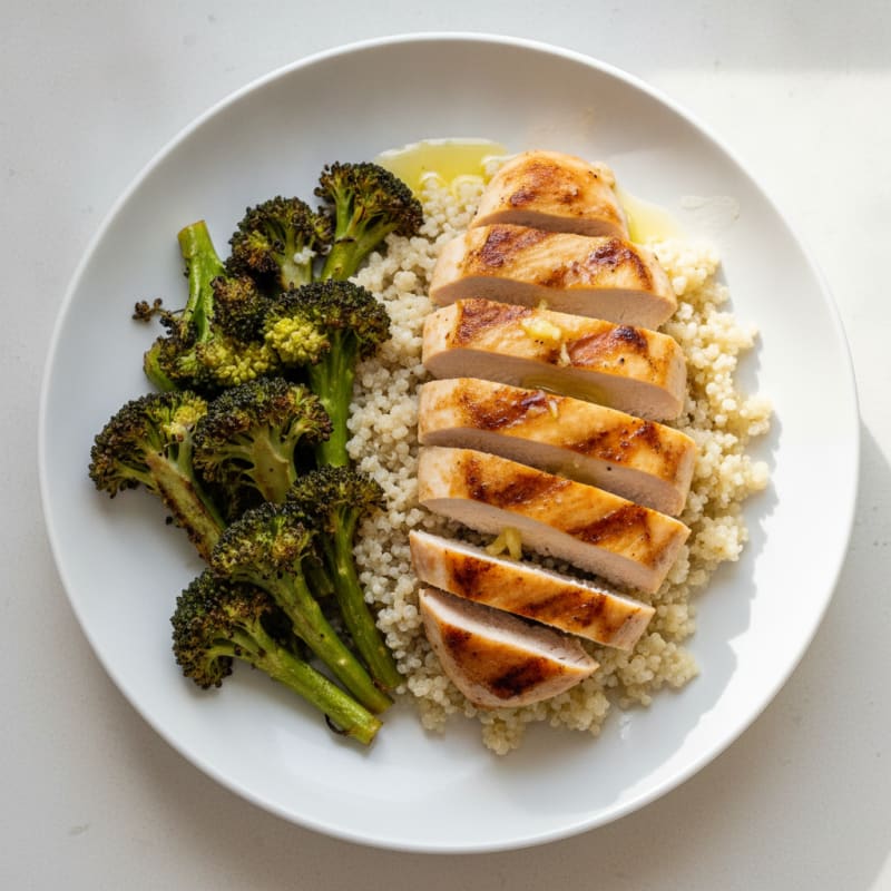 Grilled Chicken Breast with Quinoa and Roasted Broccoli