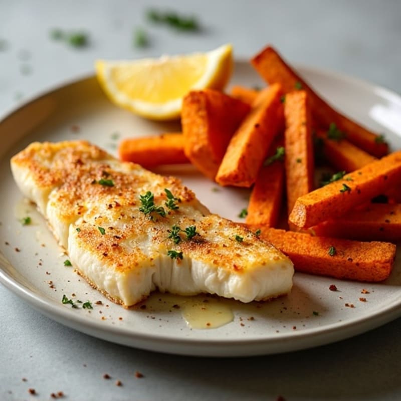 Crispy Baked White Fish with Roasted Sweet Potato Fries