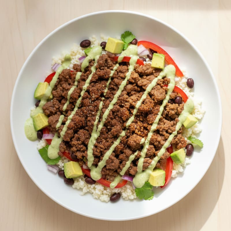 Ground Beef Taco Bowl with Lime Crema
