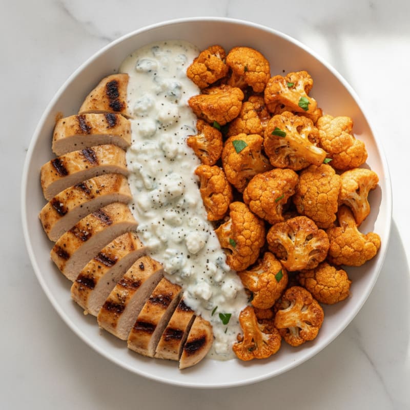 Buffalo Cauliflower Bites with Grilled Chicken