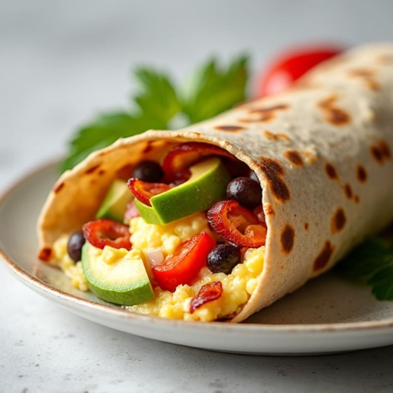 Crispy Turkey Bacon and Egg White Breakfast Burrito with Avocado