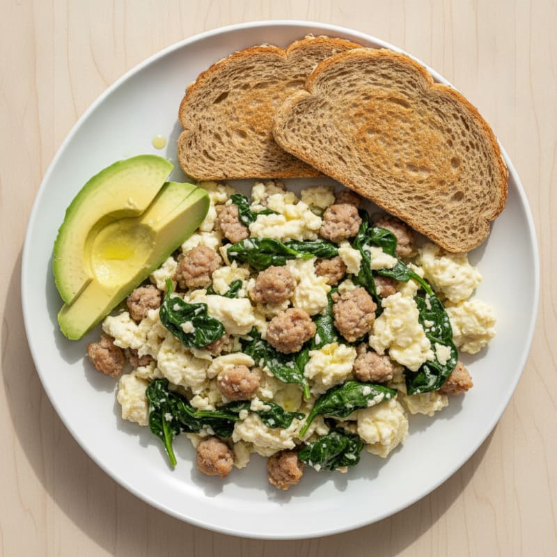 Egg White and Turkey Sausage Scramble with Spinach