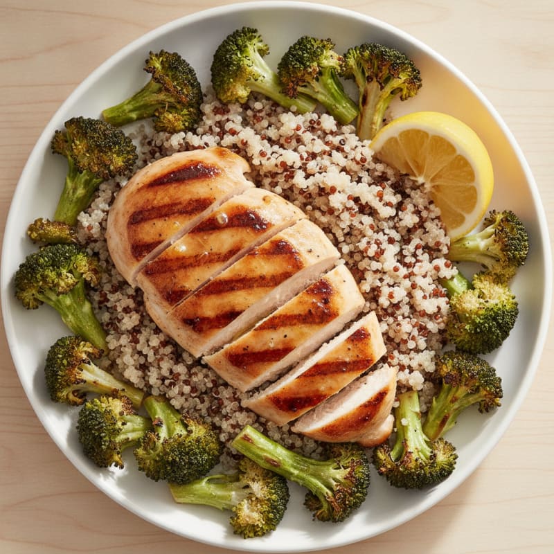 Grilled Chicken Breast with Quinoa and Roasted Broccoli