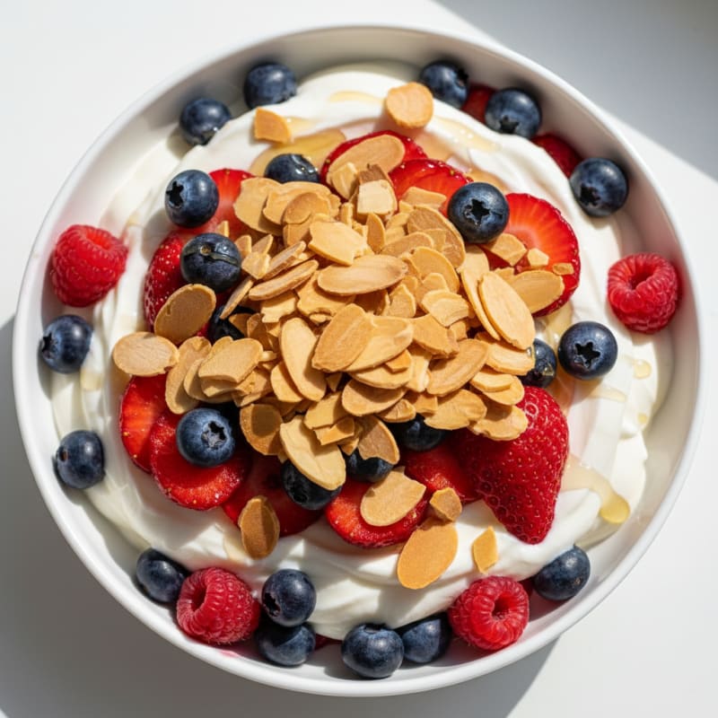 Greek Yogurt Protein Parfait with Mixed Berries and Almonds