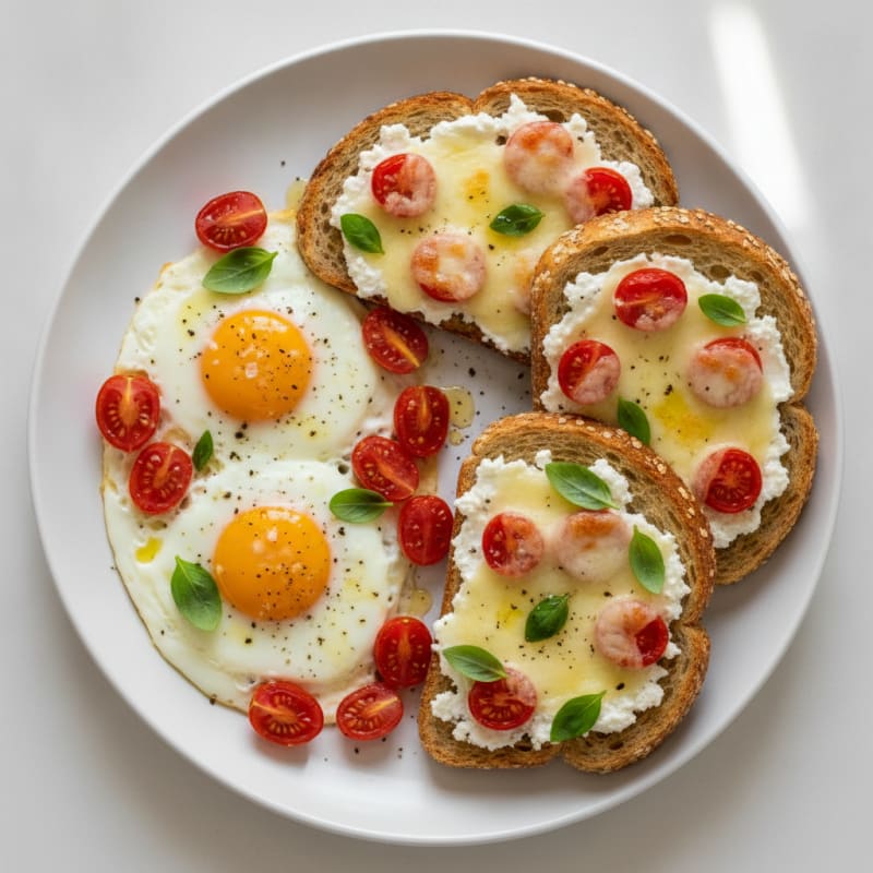 Baked Eggs with Mozzarella Tomato Toast