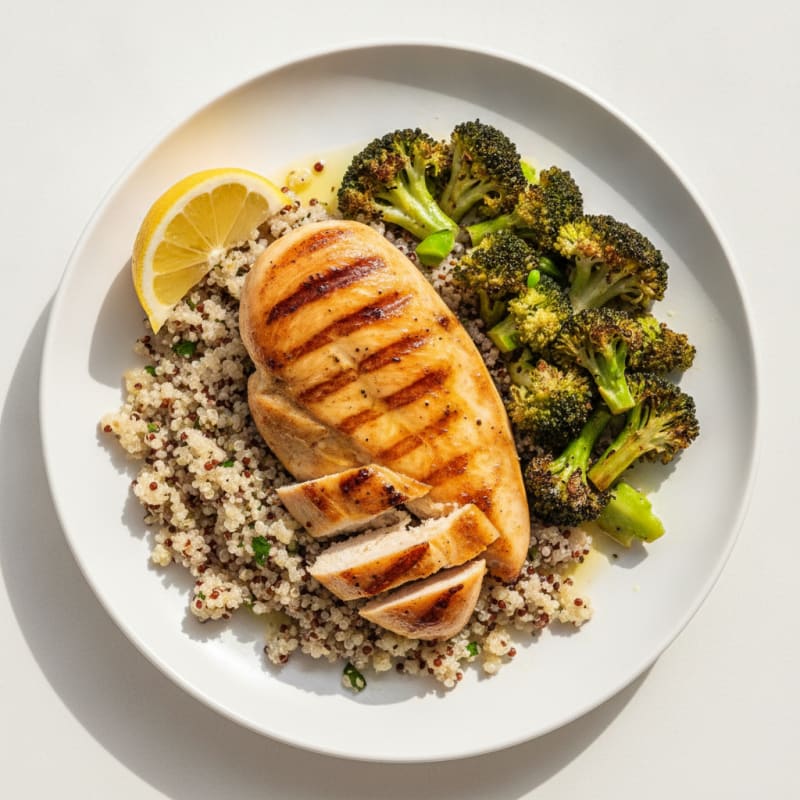 Grilled Chicken Breast with Quinoa and Roasted Broccoli