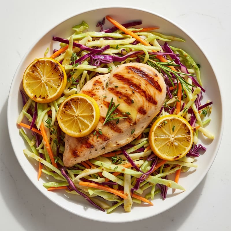 Grilled Chicken Breast with Crunchy Cabbage Slaw