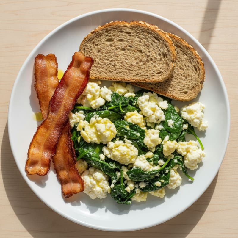 Cottage Cheese Scramble with Spinach and Turkey Bacon