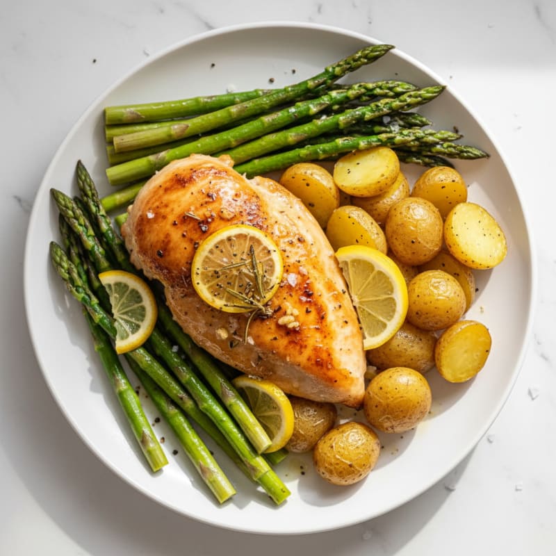 Lemon Herb Roasted Chicken with Asparagus