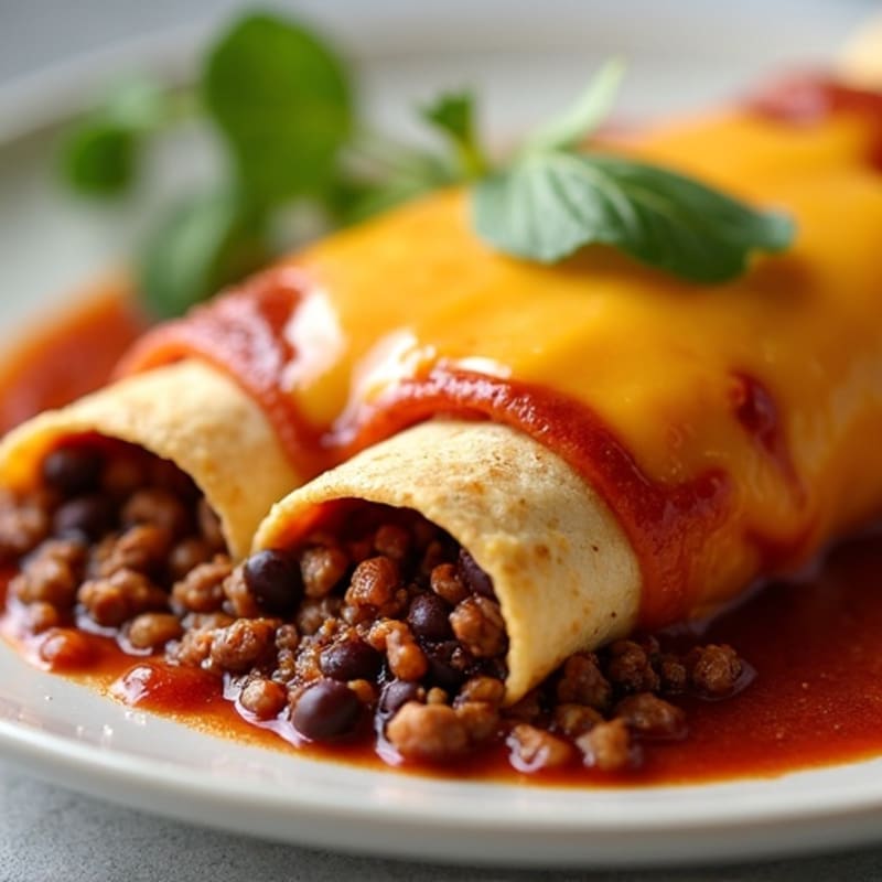Black Bean and Ground Beef Enchiladas with Melted Cheese