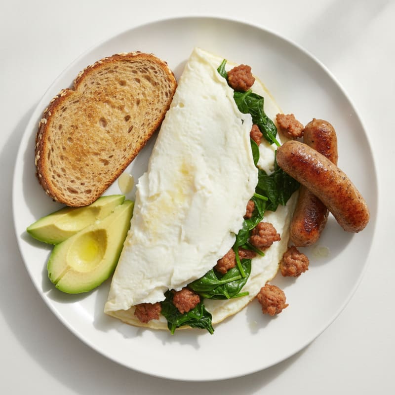 Egg White Spinach Omelette with Turkey Sausage