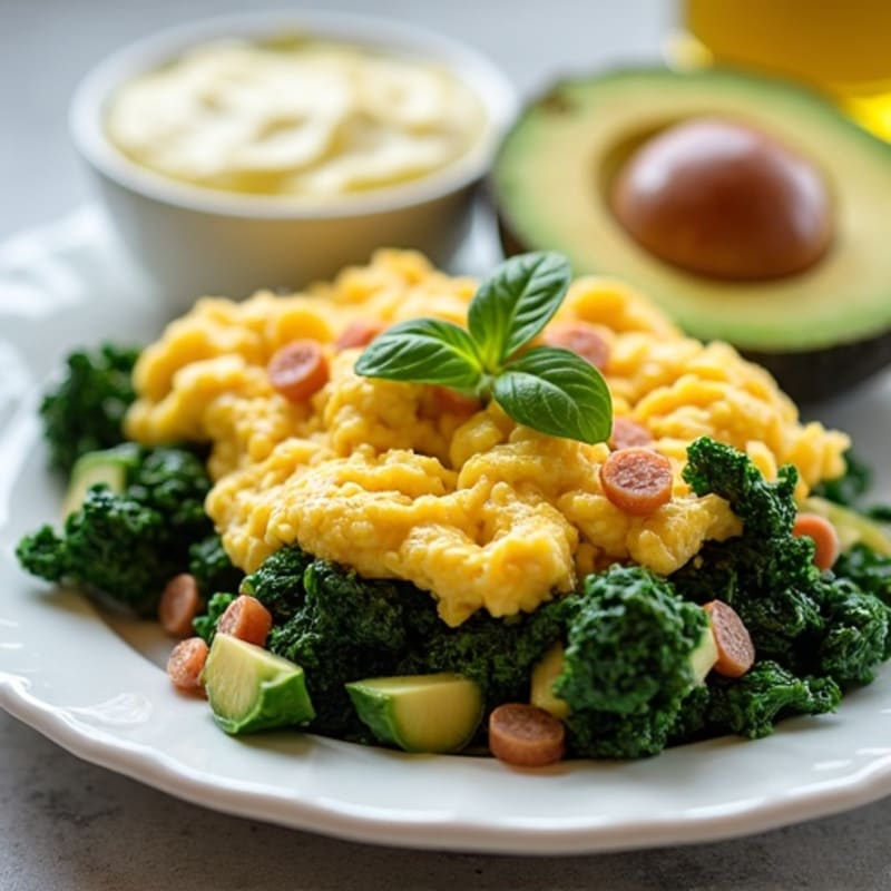 Egg White and Turkey Sausage Scramble with Sautéed Spinach