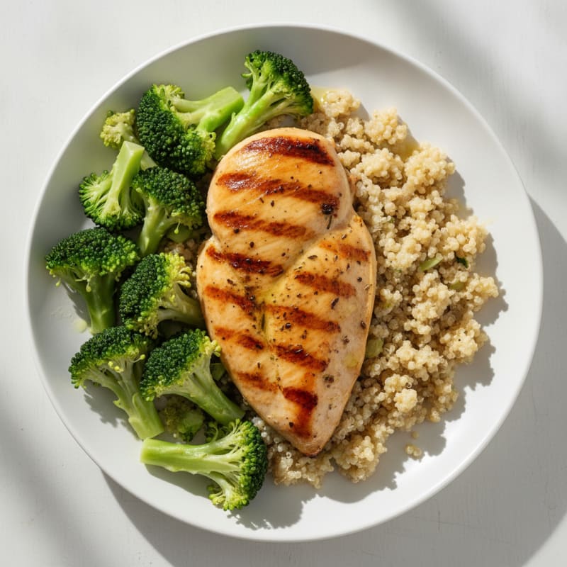 Grilled Chicken Breast with Quinoa and Steamed Broccoli