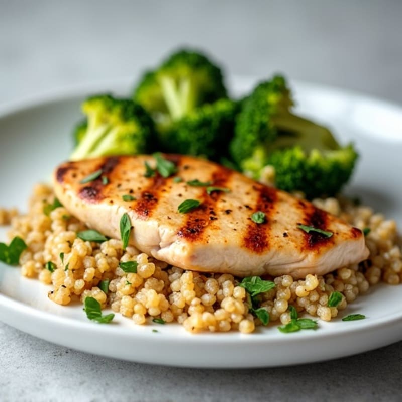Grilled Chicken Breast with Quinoa and Roasted Broccoli