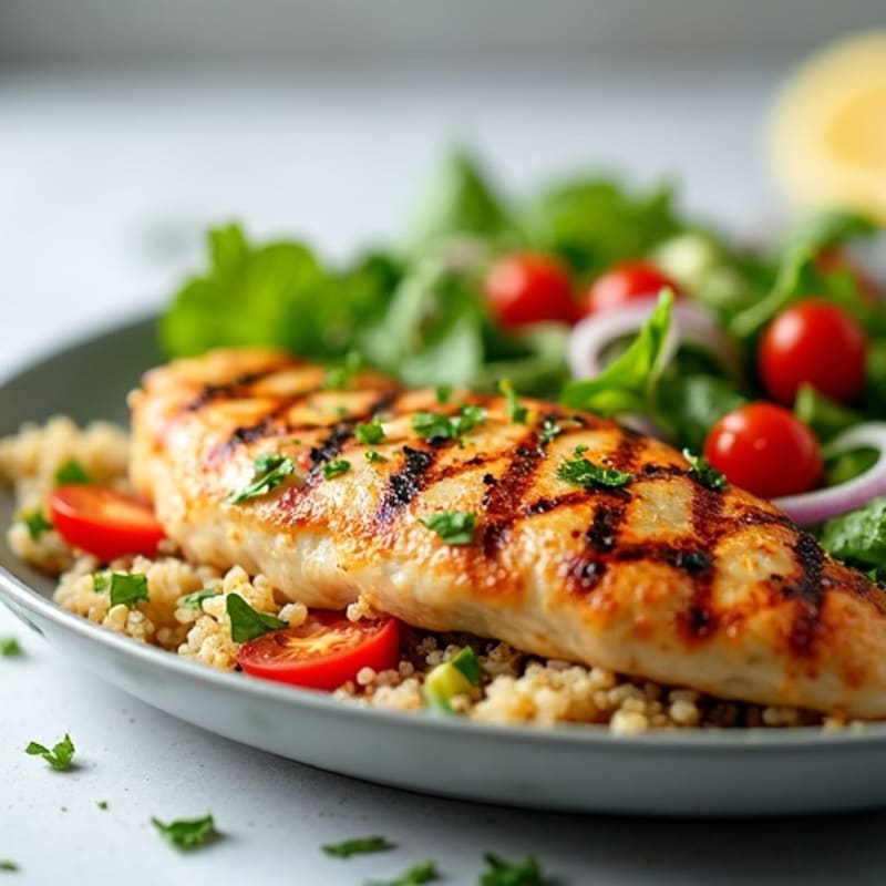 Grilled Chicken Breast with Crunchy Quinoa Salad and Lemon Vinaigrette