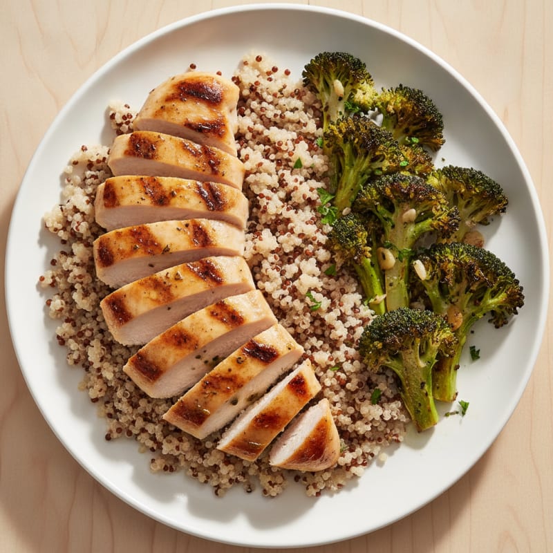 Grilled Chicken Breast with Quinoa and Roasted Broccoli