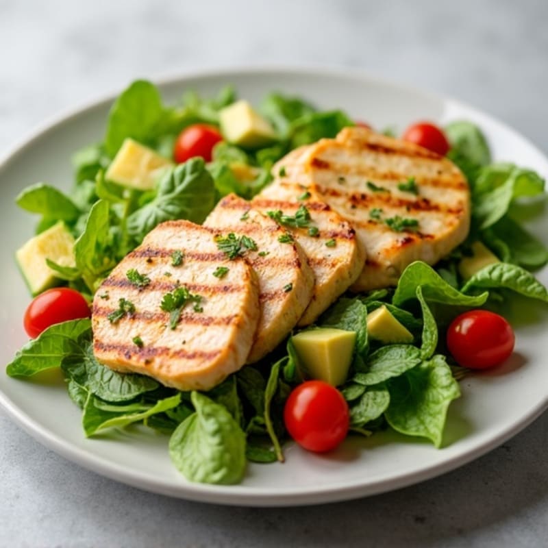 Grilled Chicken Salad with Fresh Greens and Creamy Avocado Dressing