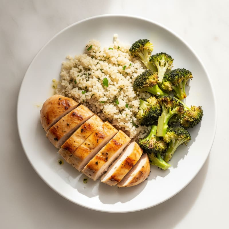 Grilled Chicken Breast with Roasted Broccoli and Quinoa