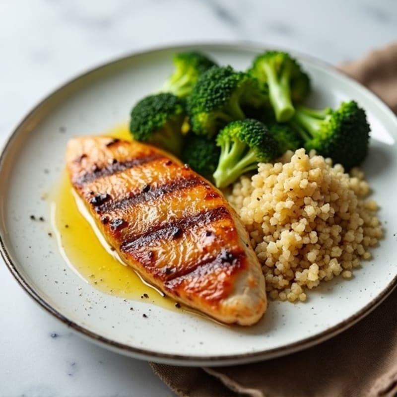 Grilled Chicken Breast with Roasted Broccoli and Quinoa