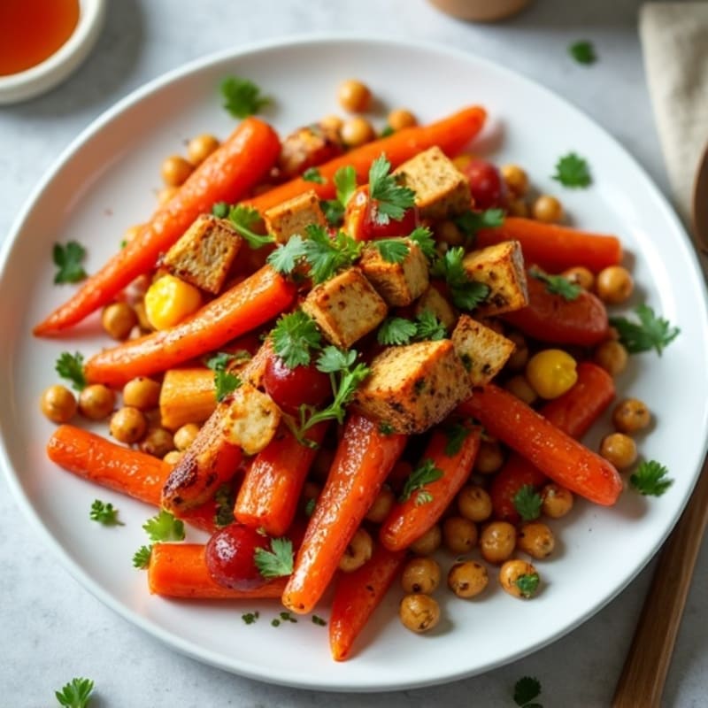 Honey-Maple Roasted Rainbow Carrots with Crispy Chickpeas & Tofu