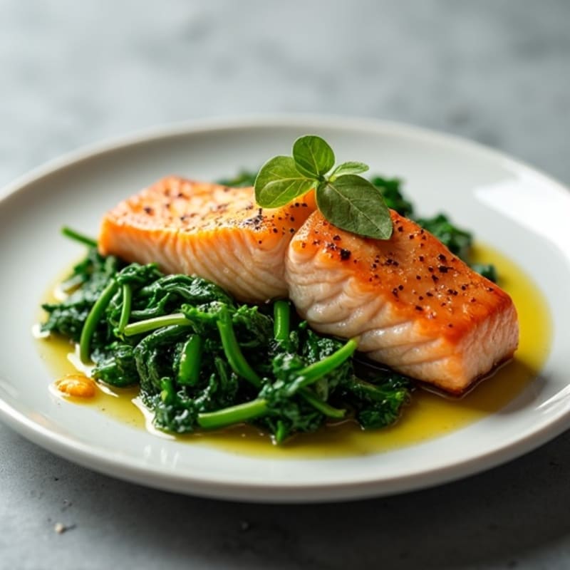 Seared Salmon Fillet with Garlic Spinach