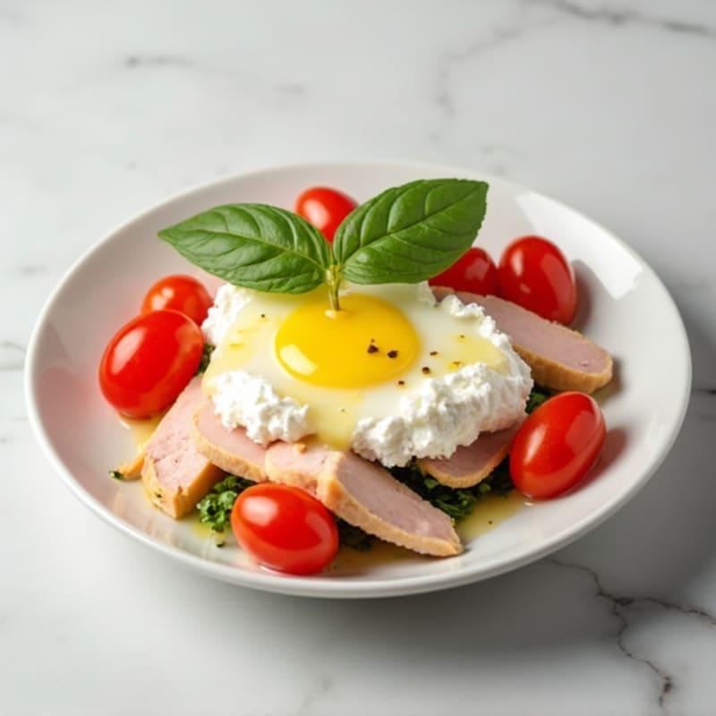 Low-Fat Cottage Cheese with Sliced Turkey Breast and Cherry Tomatoes