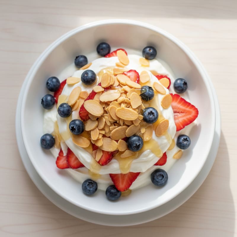 Creamy Greek Yogurt Parfait with Berries and Sliced Almonds