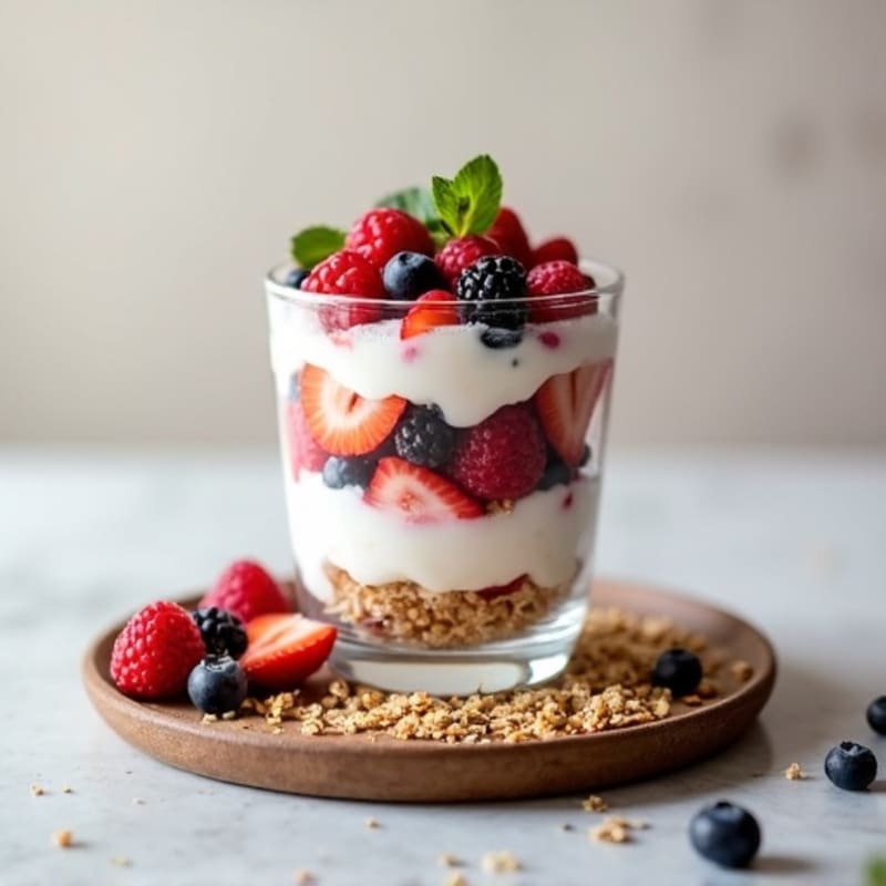 Greek Yogurt Protein Parfait with Mixed Berries and Almond Butter