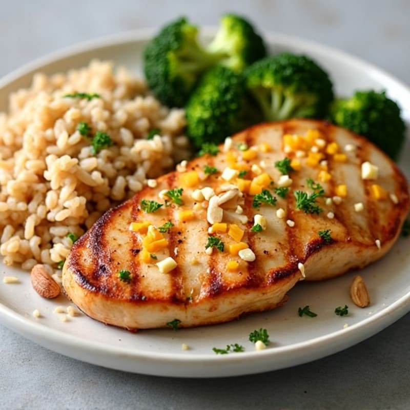 Grilled Chicken Breast with Roasted Broccoli and Brown Rice