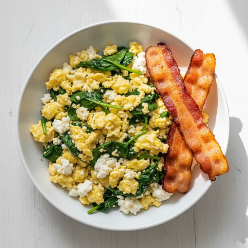 Cottage Cheese Scramble with Spinach and Turkey Bacon