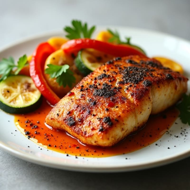 Spicy Blackened Catfish with Roasted Vegetables