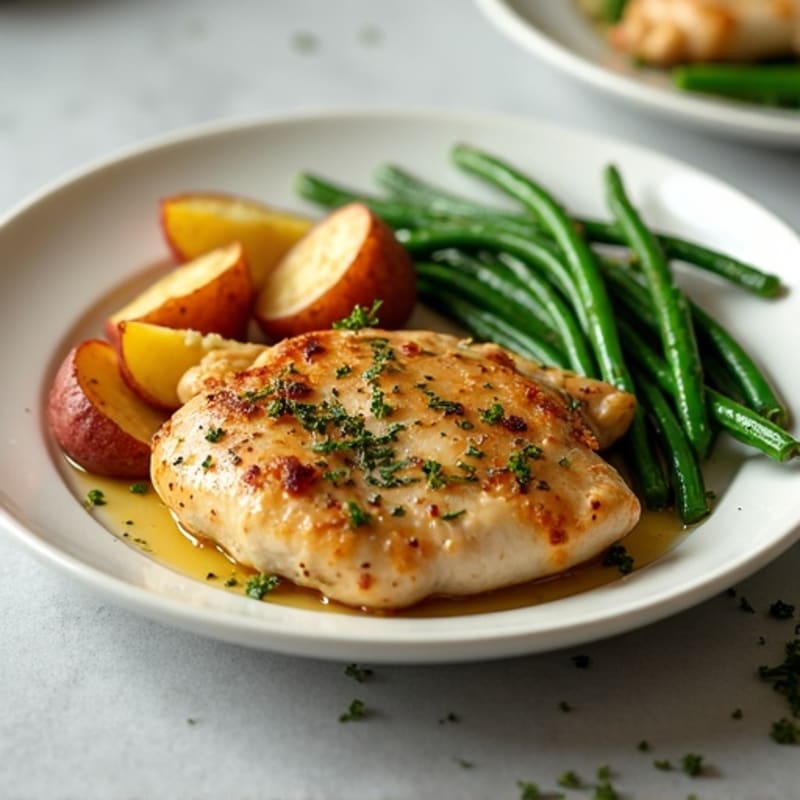 Lemon Herb Roasted Chicken with Crispy Roasted Potatoes and Tender Green Beans