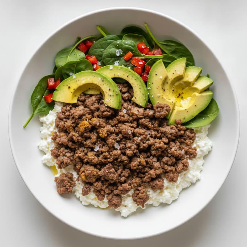 Beef and Cottage Cheese Avocado Bowl