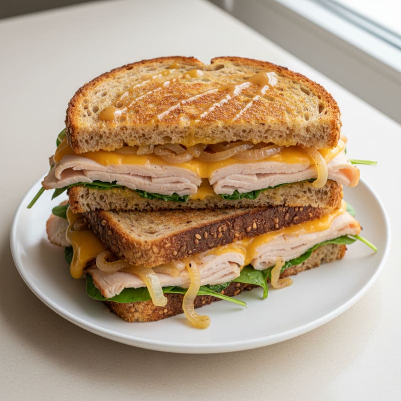 Triple-Decker Grilled Cheese with Caramelized Onions