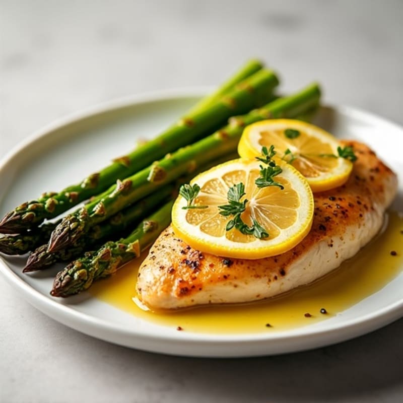 Lemon Garlic Pan-Seared Chicken with Roasted Asparagus