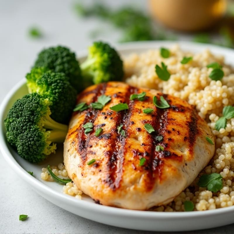 Grilled Chicken Breast with Roasted Broccoli and Quinoa