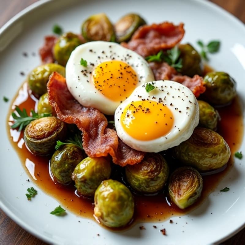 Honey-Balsamic Glazed Brussels Sprouts with Crispy Bacon and Poached Eggs