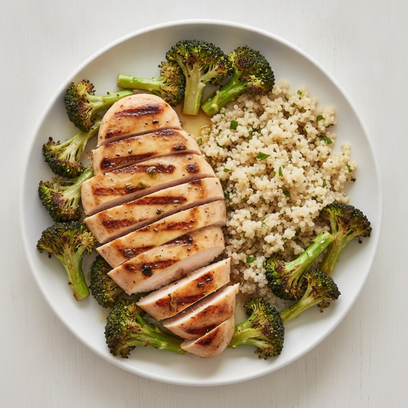 Grilled Chicken Breast with Roasted Broccoli and Quinoa
