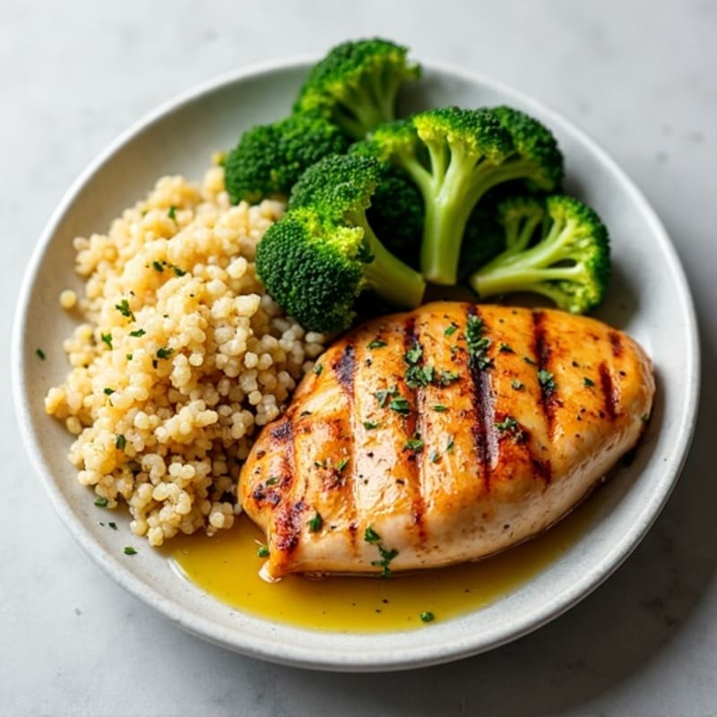 Grilled Chicken Breast with Quinoa and Steamed Broccoli