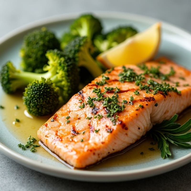 Lemon Herb Grilled Salmon with Crispy Roasted Broccoli