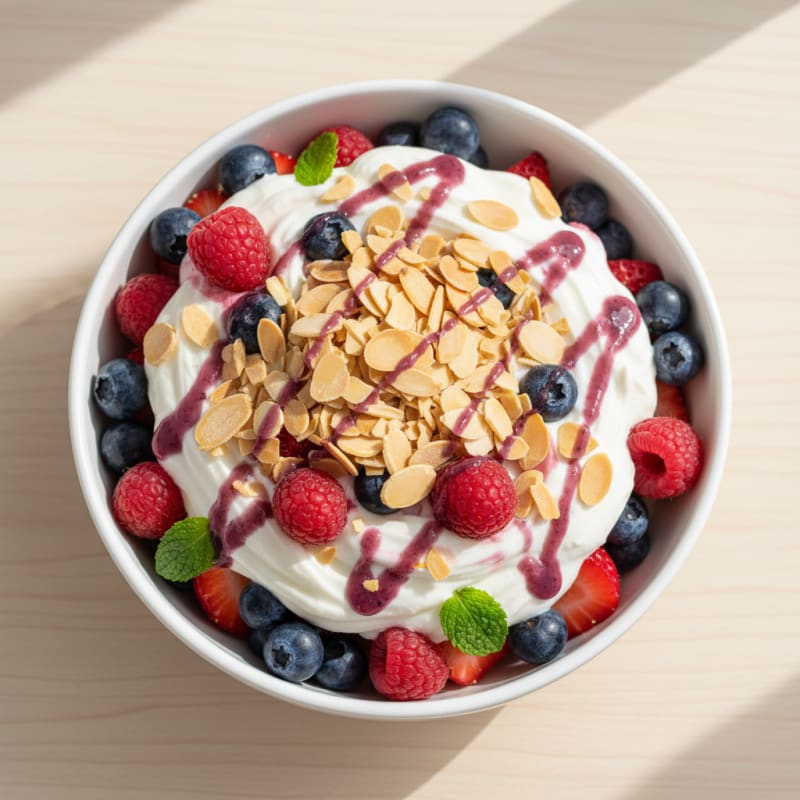 Greek Yogurt Protein Parfait with Mixed Berries and Almonds