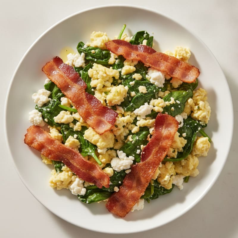 Cottage Cheese Scramble with Spinach and Turkey Bacon
