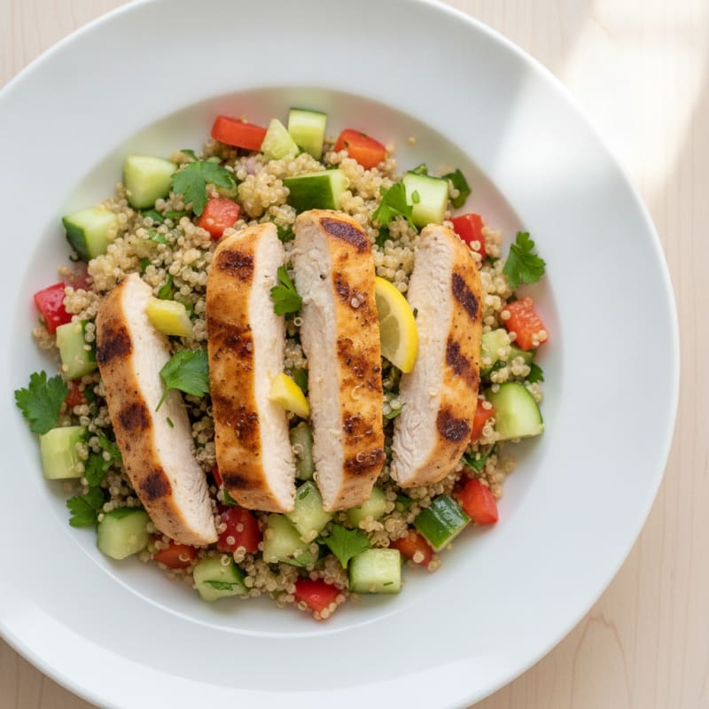 Grilled Chicken and Quinoa Salad with Crunchy Vegetables