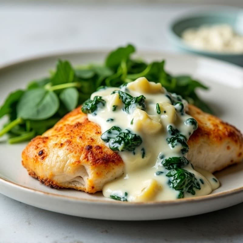 Baked Chicken with Creamy Spinach Artichoke Sauce