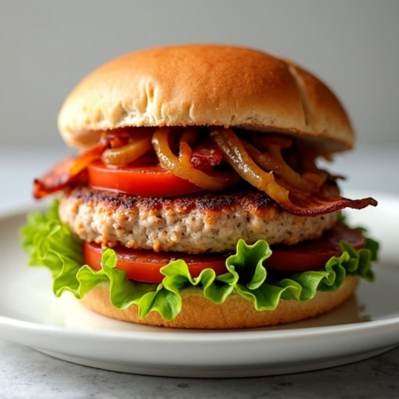 Lean Turkey-Bacon Burger with Caramelized Onions