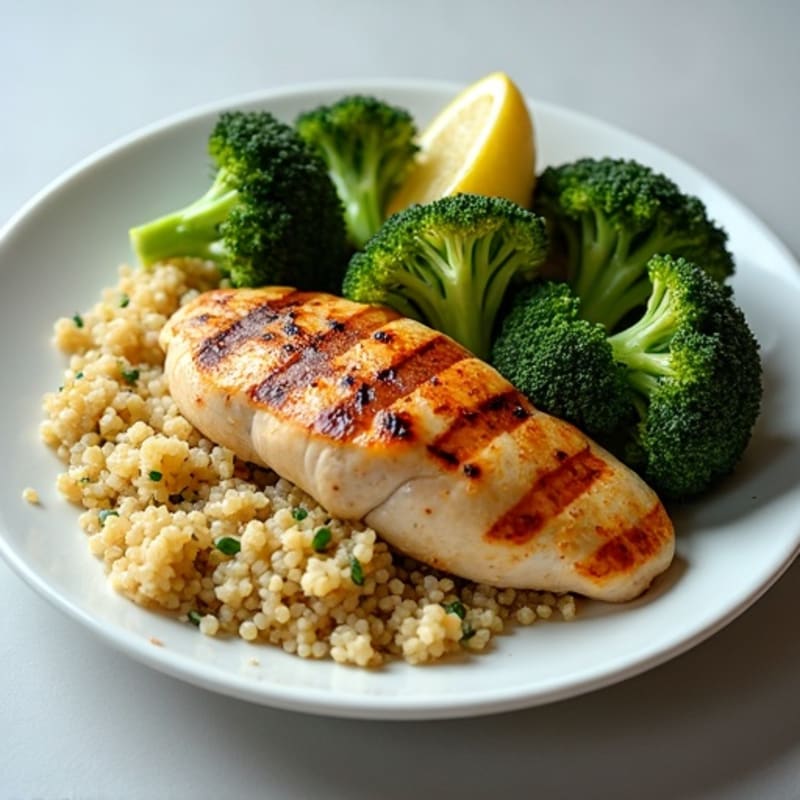 Grilled Chicken Breast with Quinoa and Roasted Broccoli