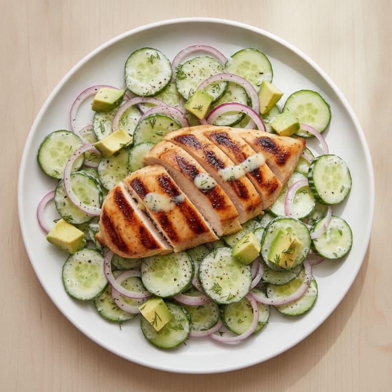 Cool Cucumber and Dill Salad with Grilled Chicken