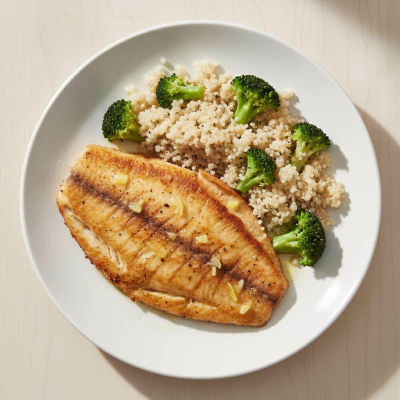 Seared Tilapia with Steamed Broccoli and Quinoa