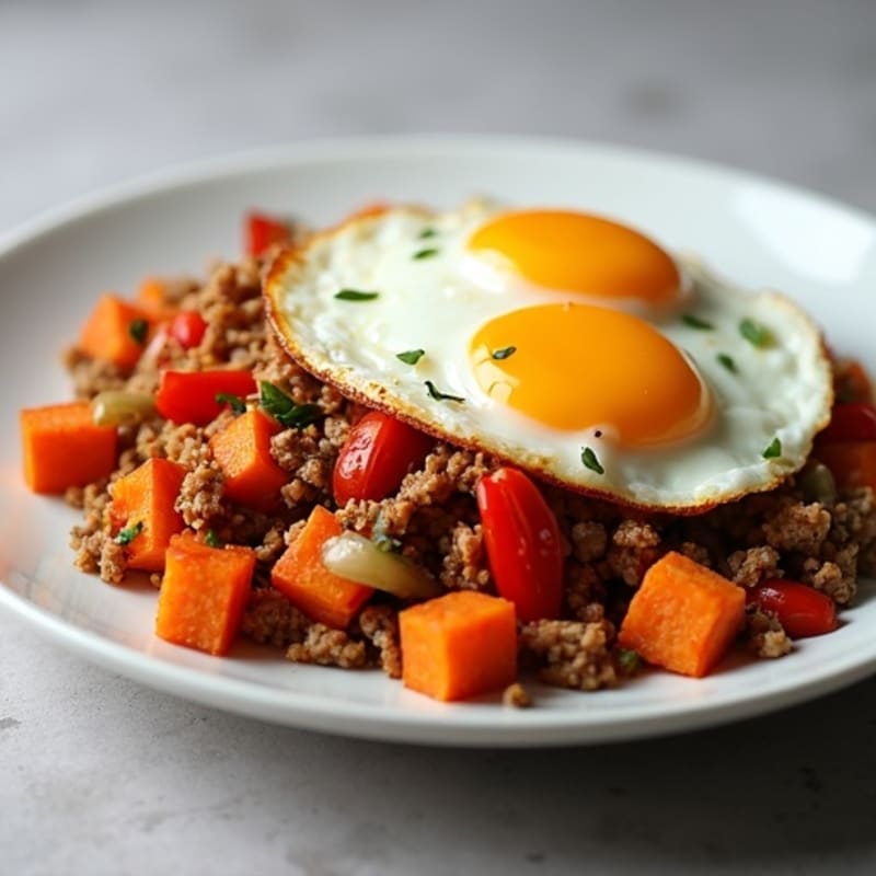Crispy Sweet Potato Hash with Turkey and Eggs
