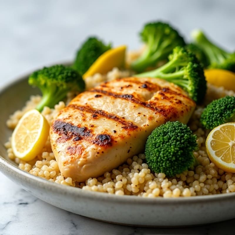 Grilled Chicken Breast and Quinoa Salad with Roasted Broccoli